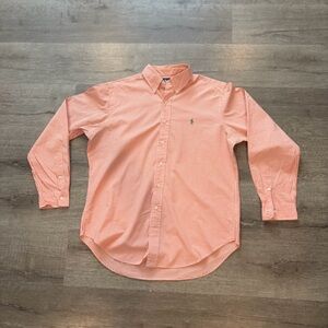 Ralph Lauren Mens Large Button Down Orange Gingham Check Long Sleeve Shirt